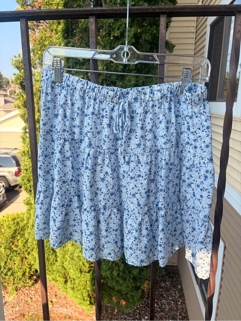 Light Blue Floral Tiered Skirt